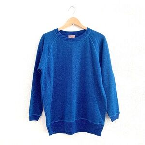 Vintage 80s Metallic Cerulean Blue Sparkly Shimmery Longline Crewneck Sweater